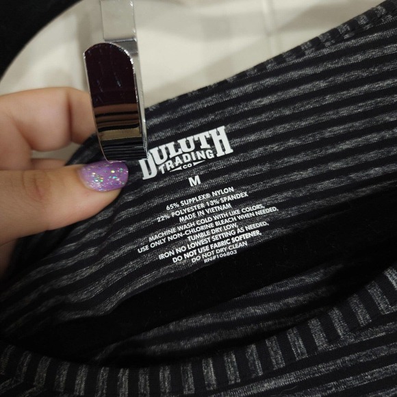 Duluth Trading Co Womens Dress Black Gray Striped Stretch Active Travel Size M - Picture 6 of 8
